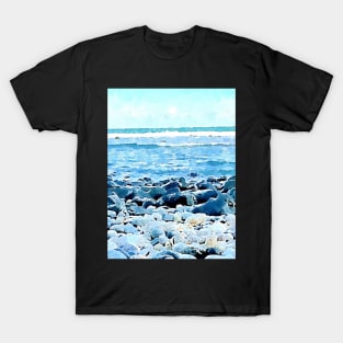 rocky beach Hand painted Watercolor T-Shirt